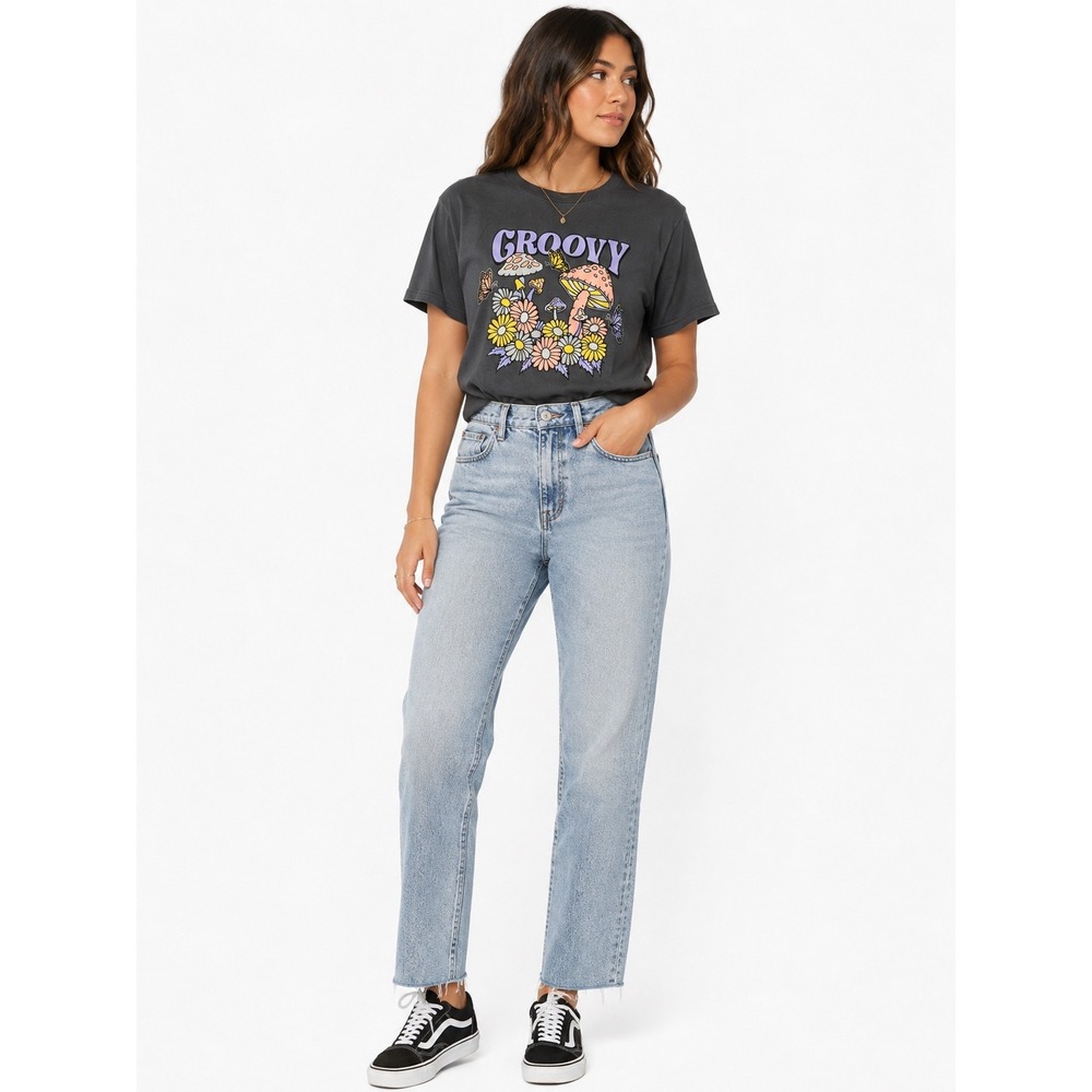 Persaya Groovy Mushroom Graphic Tee Mens Medium Gray Retro State of Mind Shirt